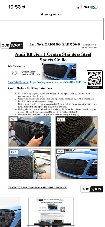 Audi R8 Gen 1 Facelift - Zunsport Grille