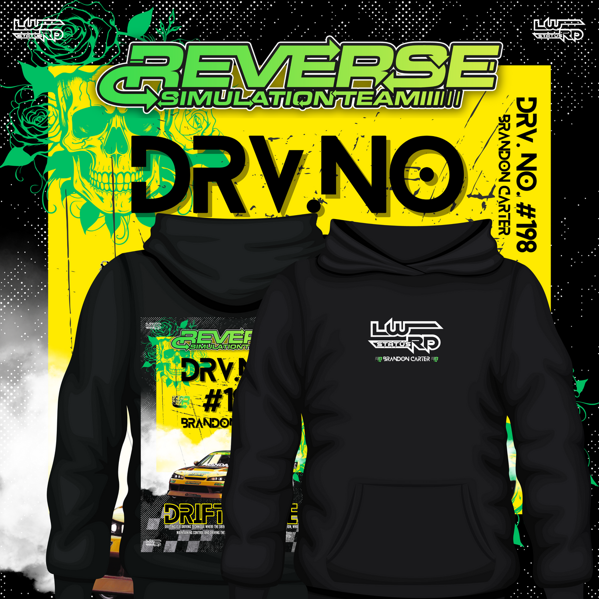 Lowered Status | Brandon Carter, Rising Force Drift Hoodie – Sim Racing x JDM Streetwear